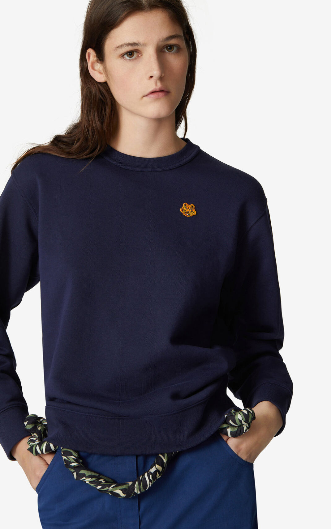 Kenzo Tiger Crest Sweatshirt Bayan Lacivert Mavi | 8943-LDJQY